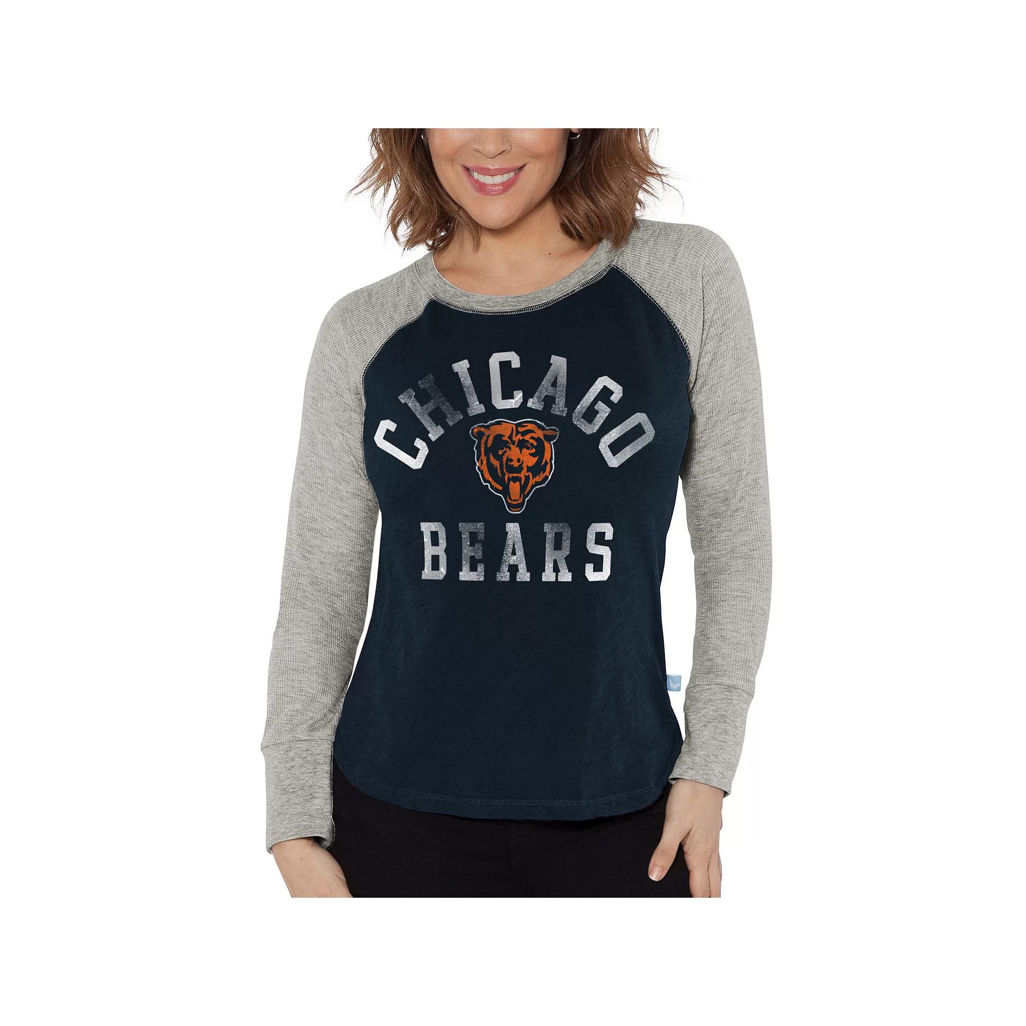 Women's G-III 4Her by Carl Banks Navy/Heather Gray Chicago Bears Waffle Knit Raglan Long Sleeve T-Shirt,  Product Image