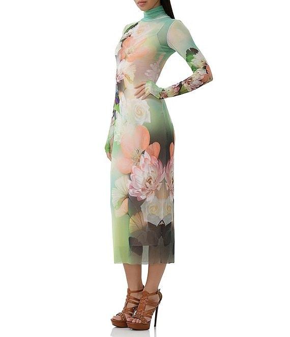 AFRM Shailene Floral Placed Print Turtleneck Long Sleeve Midi Dress Product Image