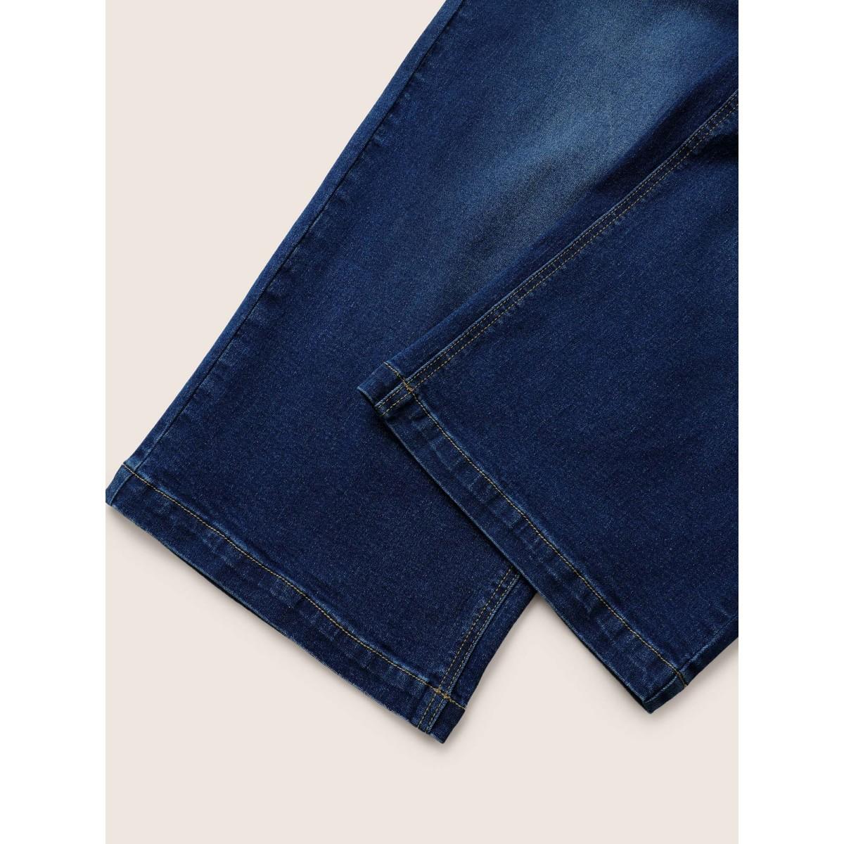 Plus Size Medium Wash Wide Leg High Stretch Jeans Women Blue Timeless Plain Button High stretch Slanted pocket Jeans BloomChic 28/5X Product Image