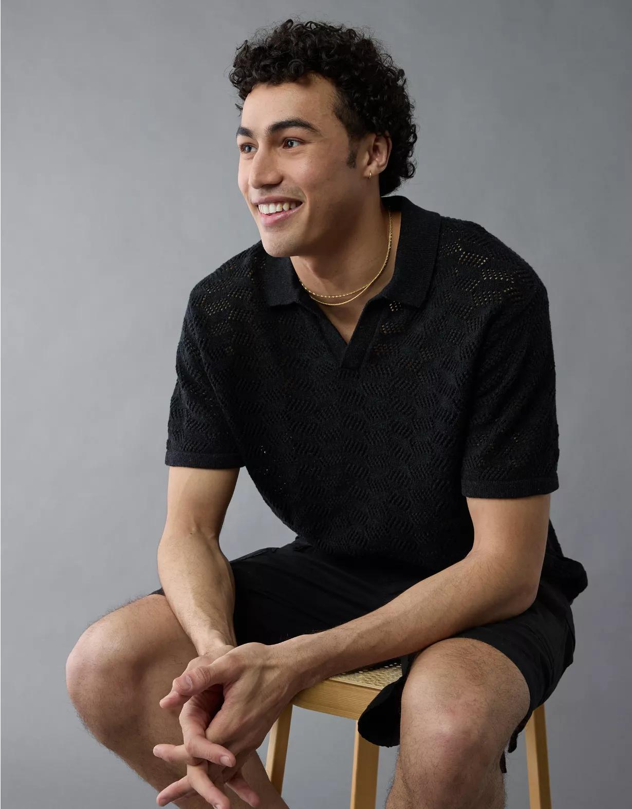 AE Weekend Textured Sweater Polo Shirt Product Image