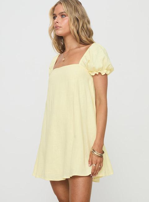 Beyond Linen Blend Mini Dress Yellow Product Image
