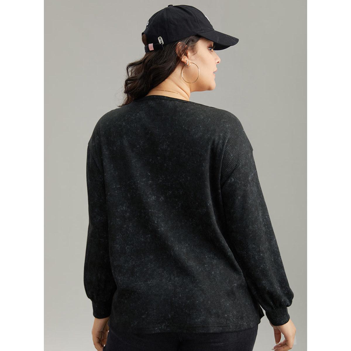 Plus Size Waffle Knit Heather V Neck T-shirt Black Women Casual Waffle Knit Plain V-neck Everyday T-shirts BloomChic 26/4X Product Image