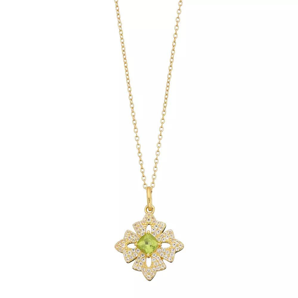 Gemminded 14k Gold Over Silver Peridot & White Topaz Cross Pendant Necklace, Women's, Size: 18", Gold Tone Product Image