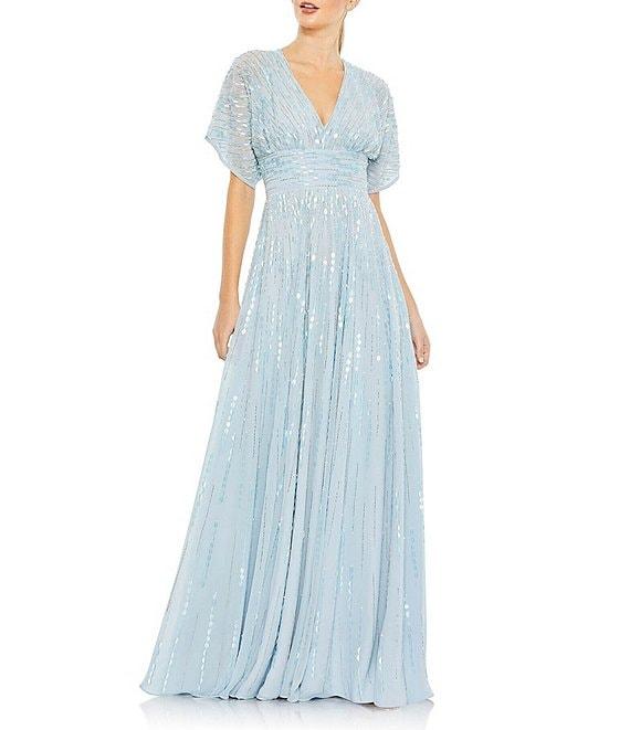 Mac Duggal Beaded V-Neck Short Sleeve Gown Product Image