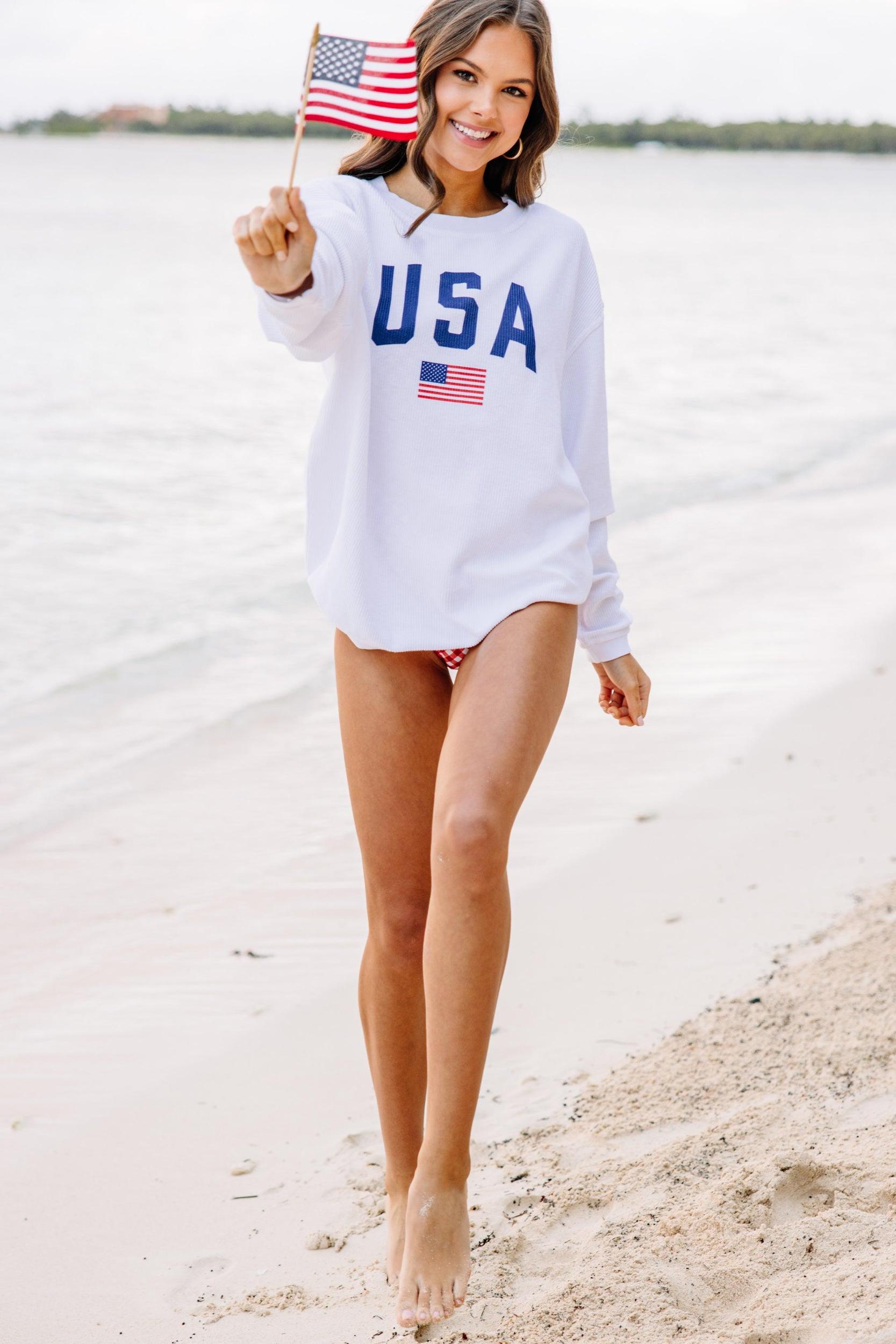 Simply Patriotic White Graphic Corded Sweatshirt Female Product Image
