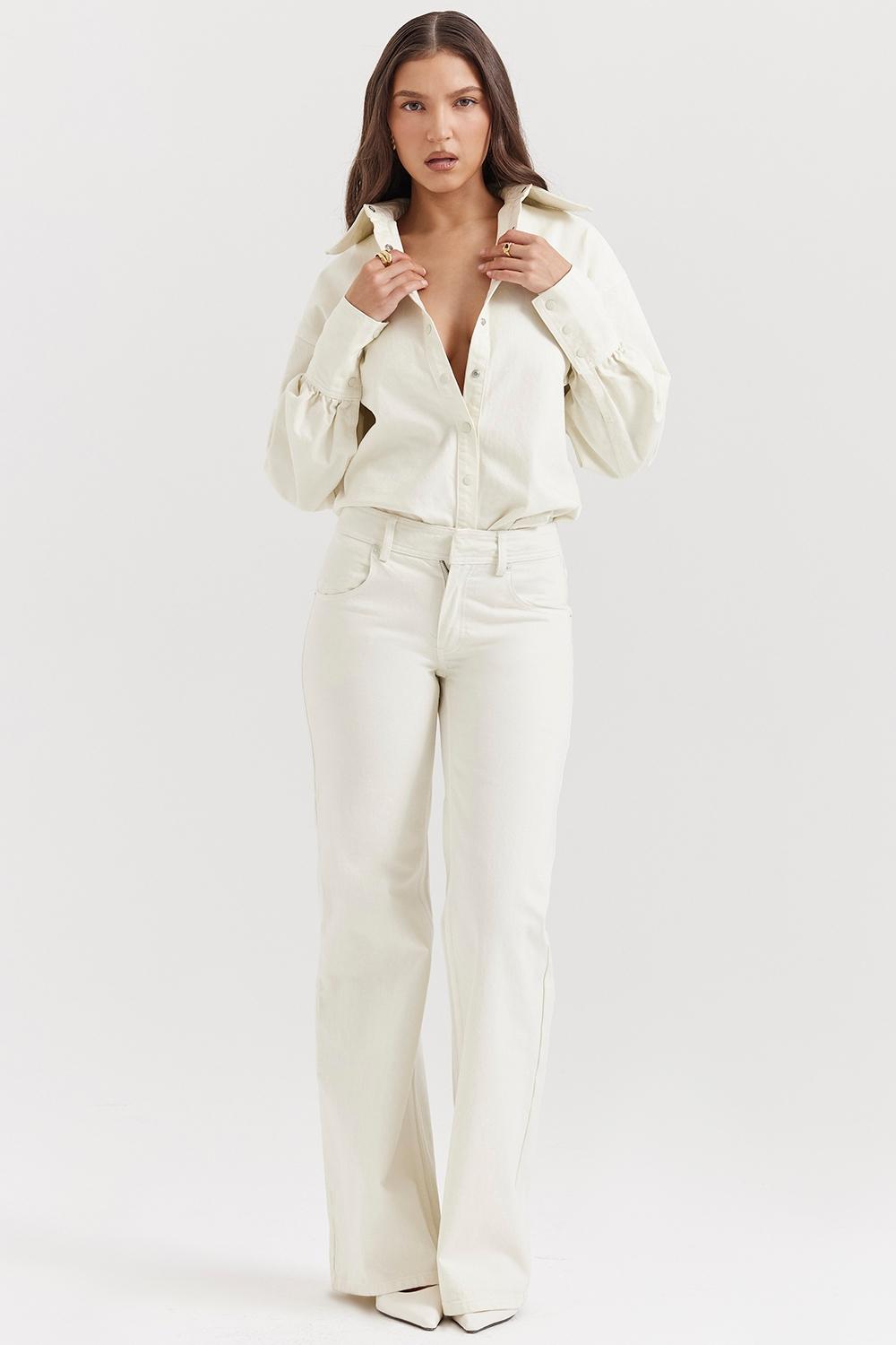Marli  ivory wide leg flared jeans Product Image