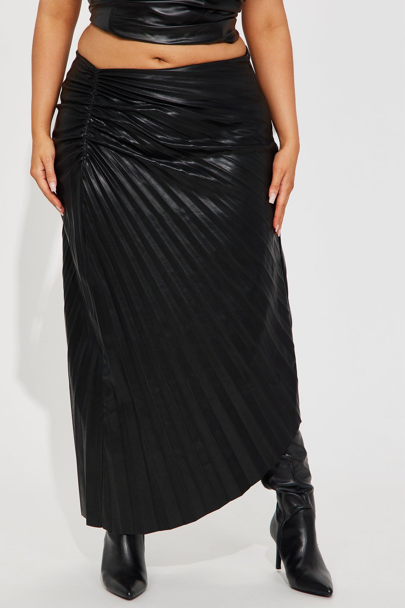 Dinner Date Faux Leather Midi Skirt - Black Product Image