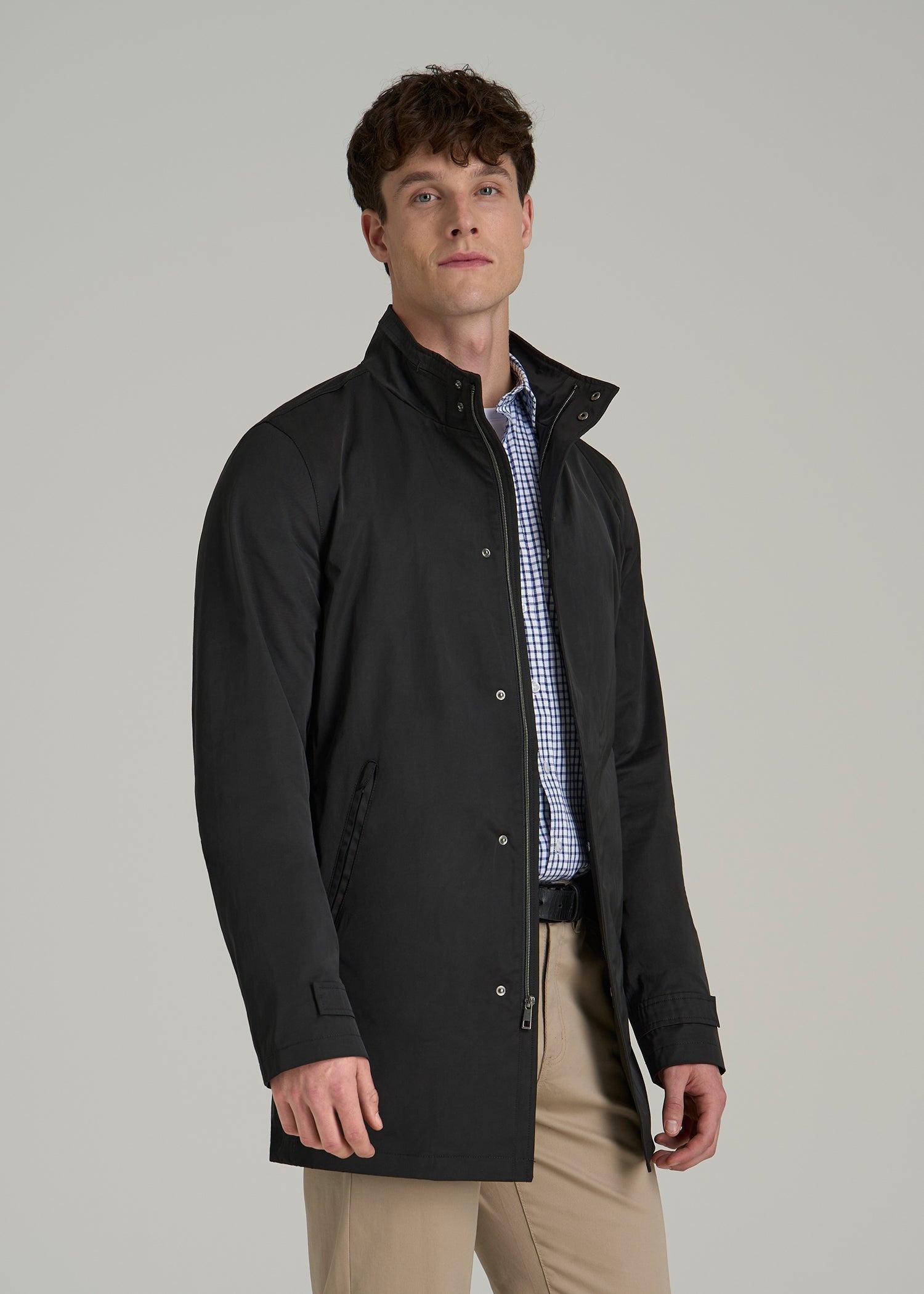 Zip Trench Coat for Tall Men in Black Male Product Image