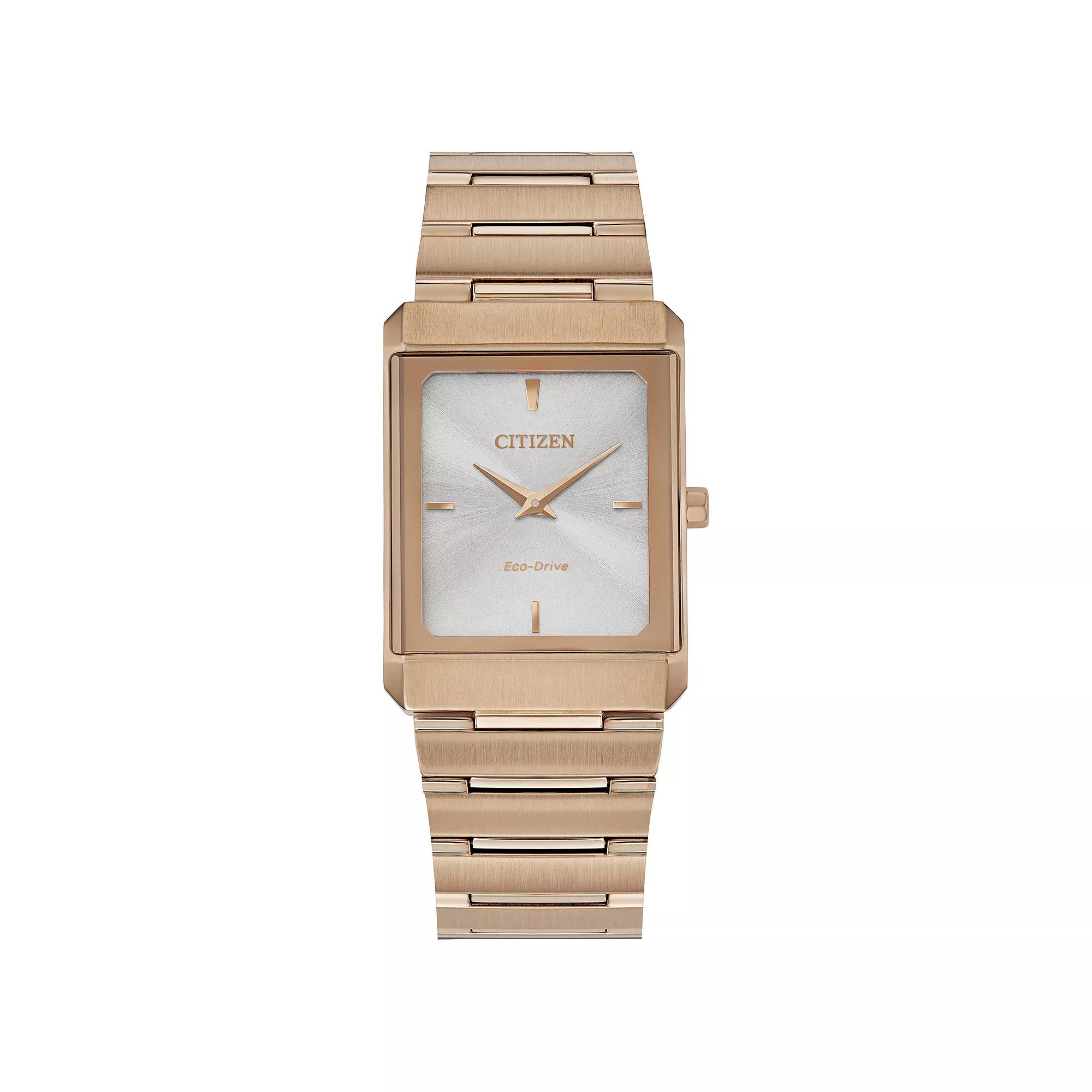 Citizen Eco-Drive Stiletto Stainless Steel Rectangular Bracelet Watch, Women's, Size: Small, Rose Gold Tone Product Image