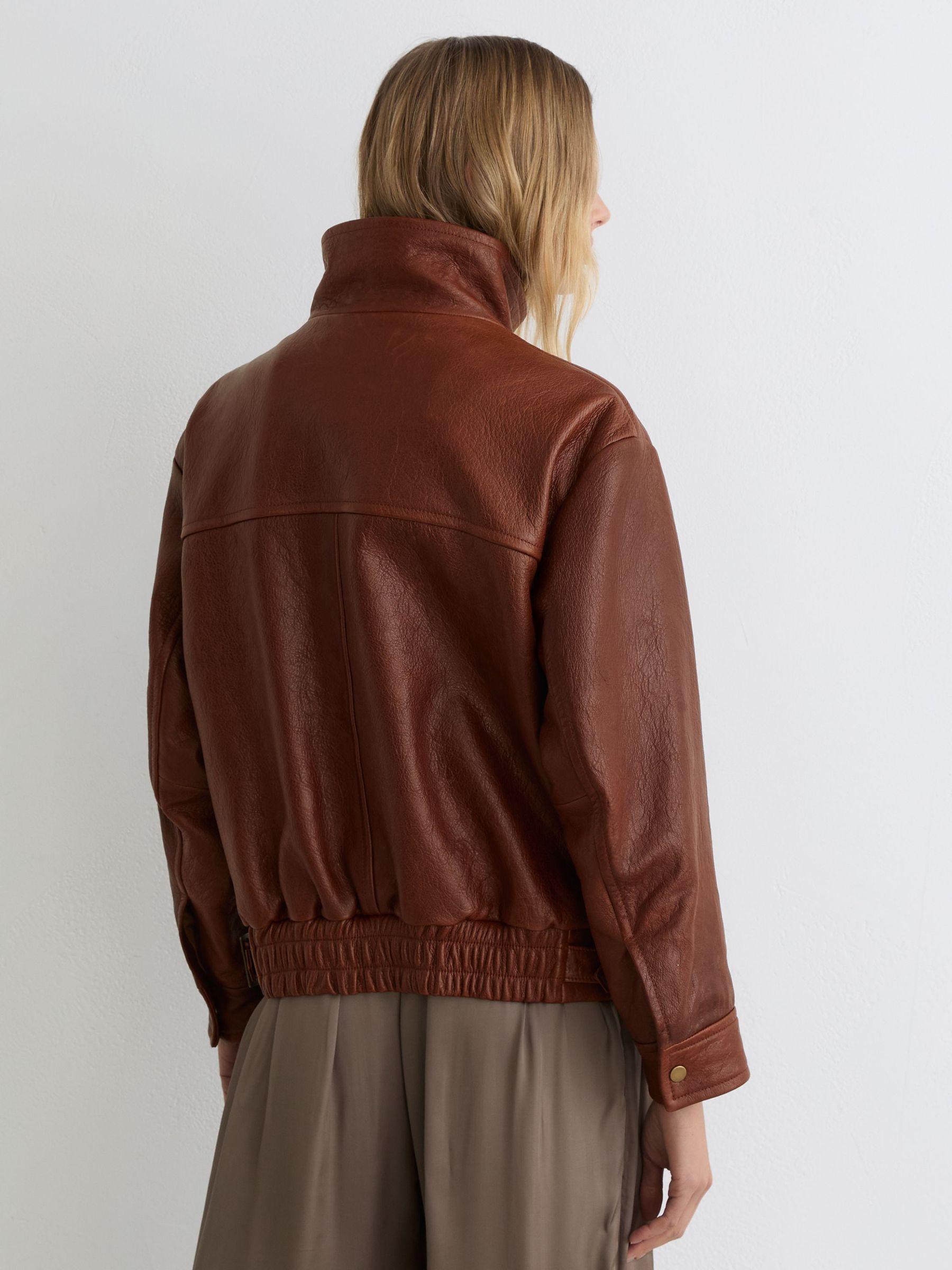 Petite Textured Leather Oversized Jacket in Chestnut Brown Product Image
