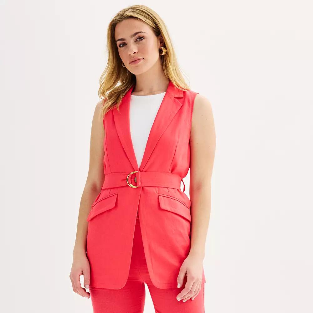 Women's Ellen Tracy Belted Sleeveless Linen Blazer,  Product Image