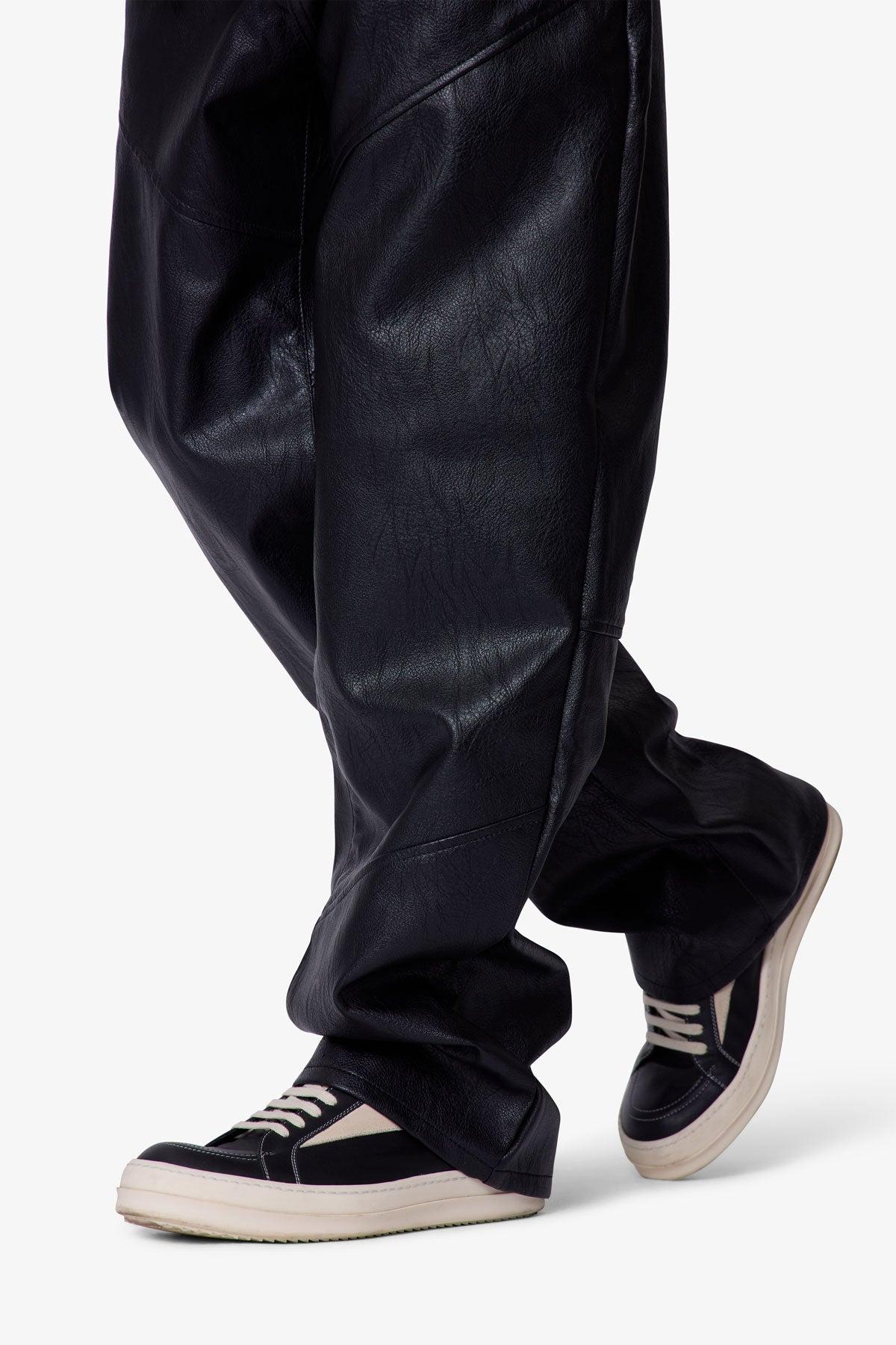 Ultra Baggy Paneled Leather Pants - Black Product Image
