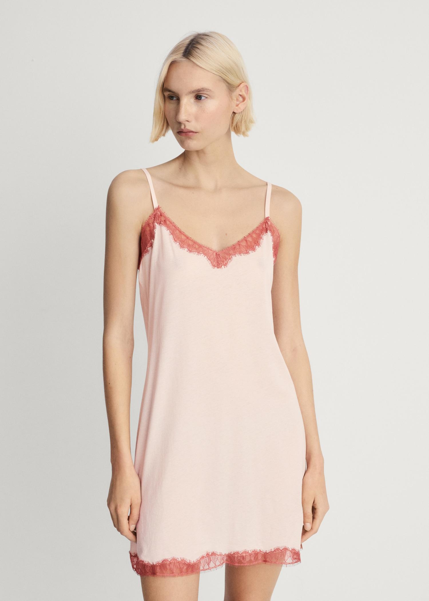 Lace-trimmed nightgown - Women | MANGO USA Product Image