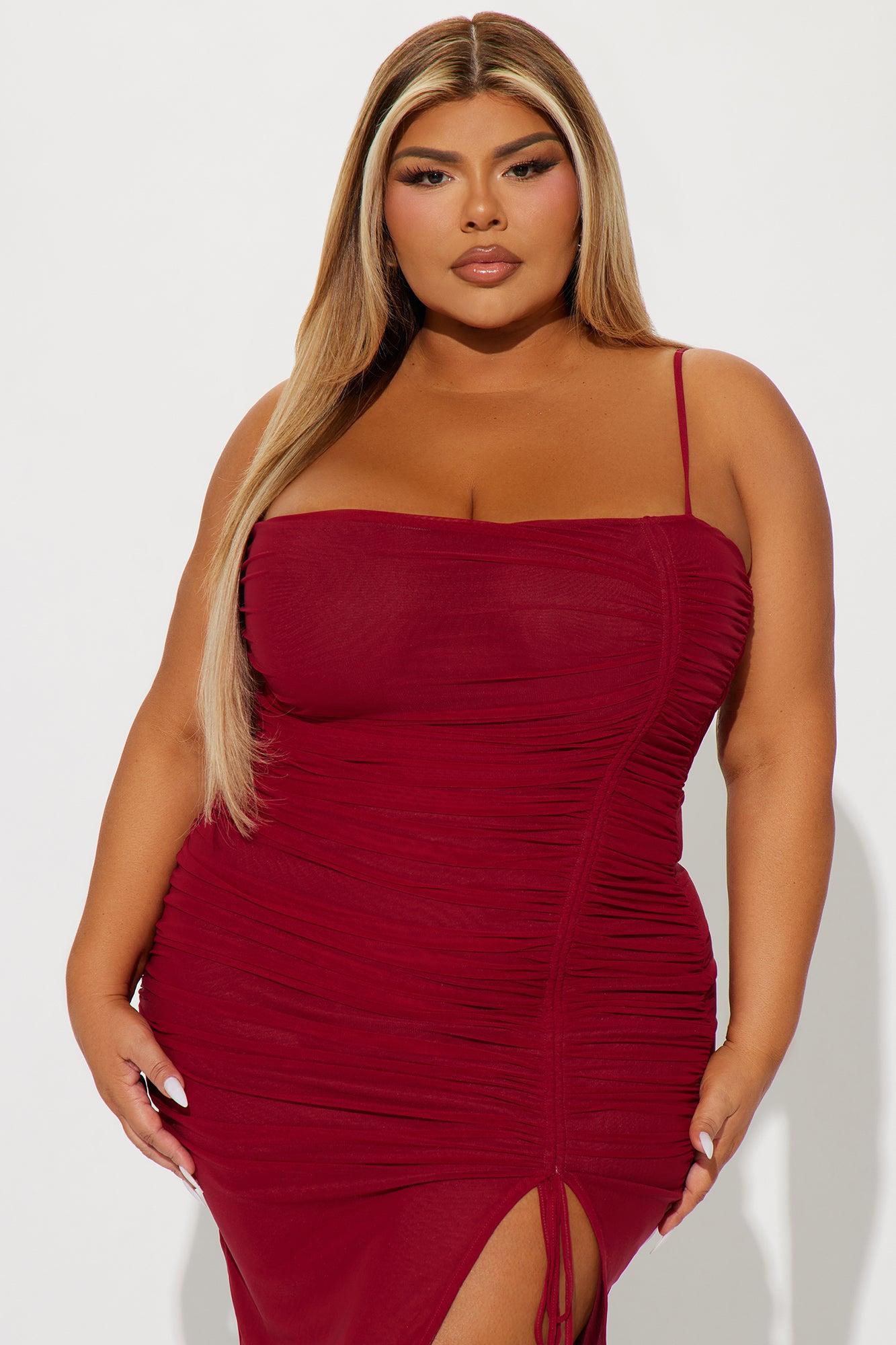 Elle Mesh Midi Dress - Burgundy Product Image