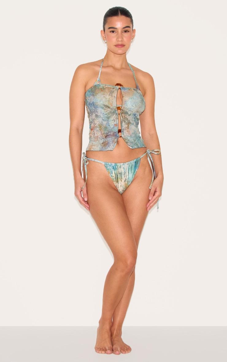 Green Mottled Print O Ring Detail Bandeau Beach Top Product Image