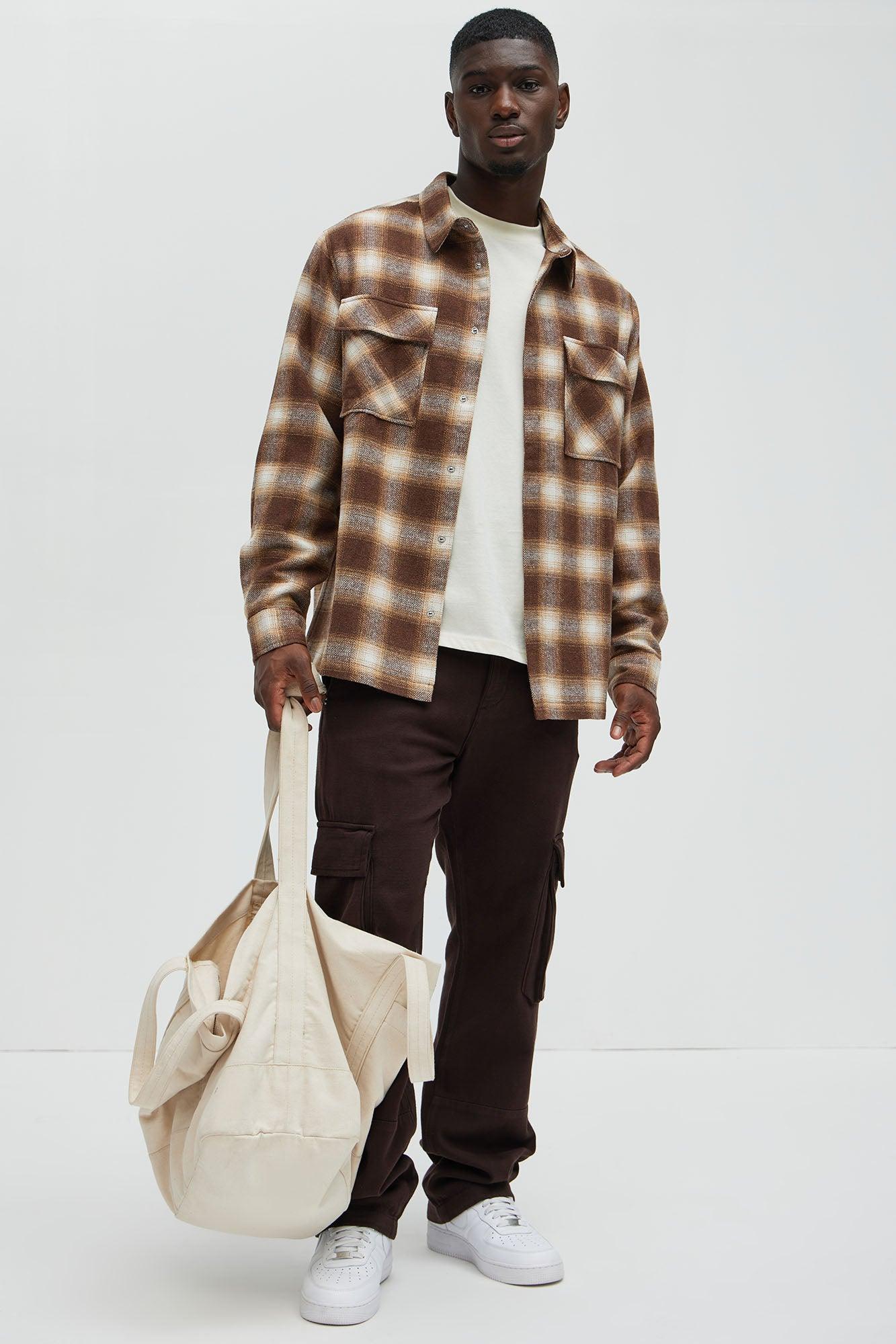 Cassnet Plaid Button Up Shirt - Brown Combo Product Image