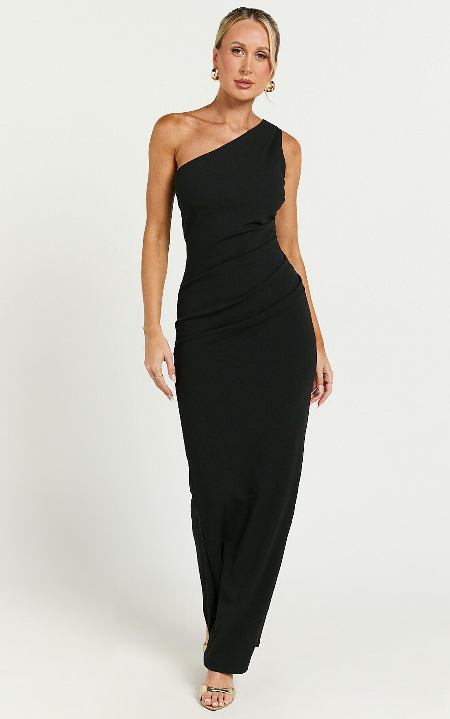 Criselda Maxi Dress - One Shoulder Maxi Dress in Black Product Image