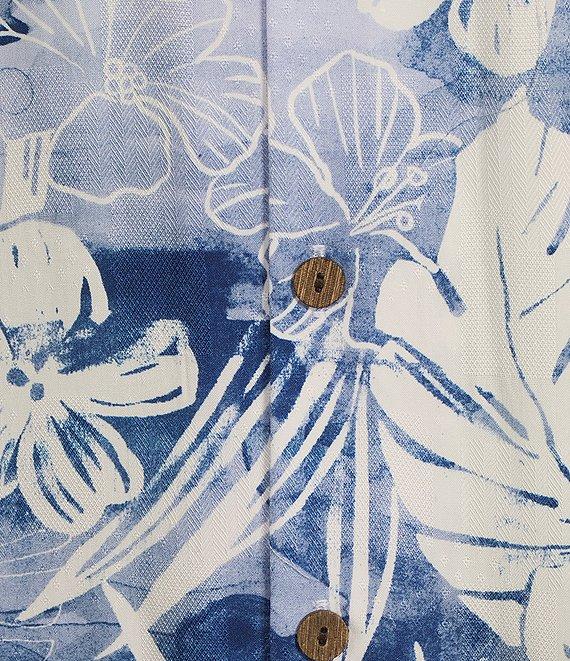 Caribbean Jacquard Watercolor Floral Print Short Sleeve Woven Camp Shirt Product Image