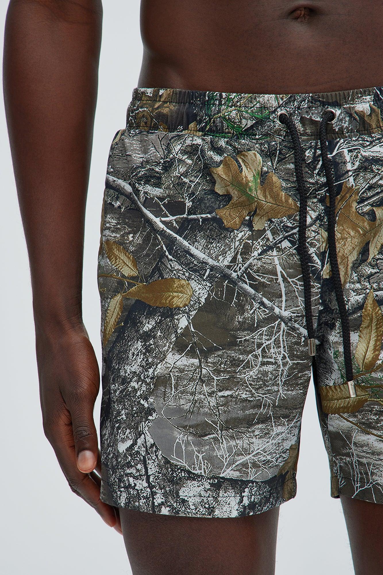 Olive Tree Camo Montez Stretch Swim Mid Trunk - Olive/combo Product Image