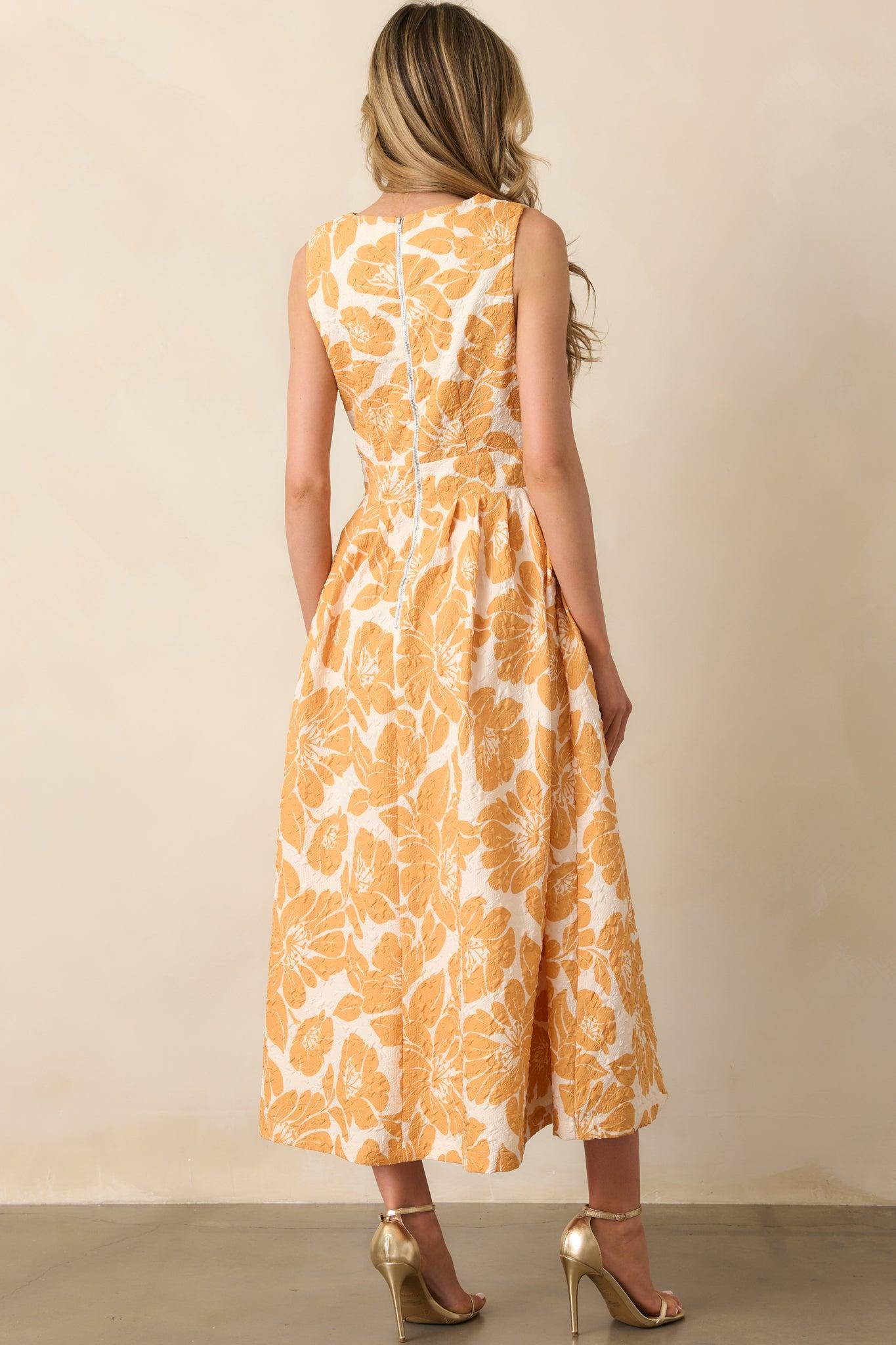 Sunkissed Society Orange Floral Jacquard Midi Dress Product Image