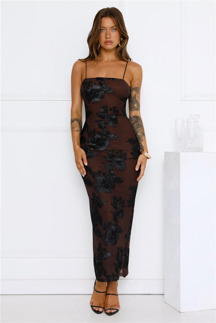 Estelle Mesh Maxi Dress Brown Product Image