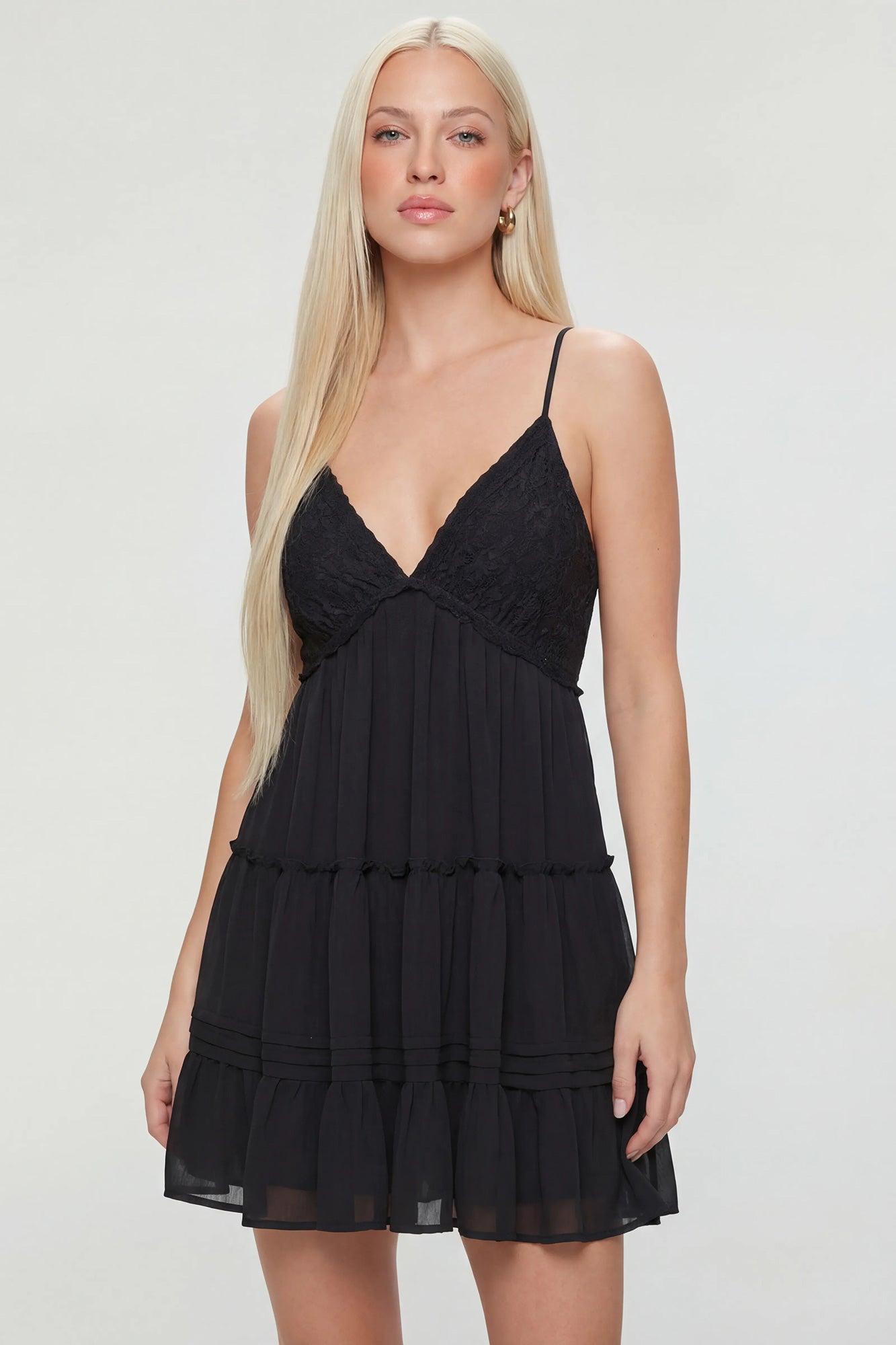 Floral Embroidered V-Neck Tiered Mini Dress Female Product Image