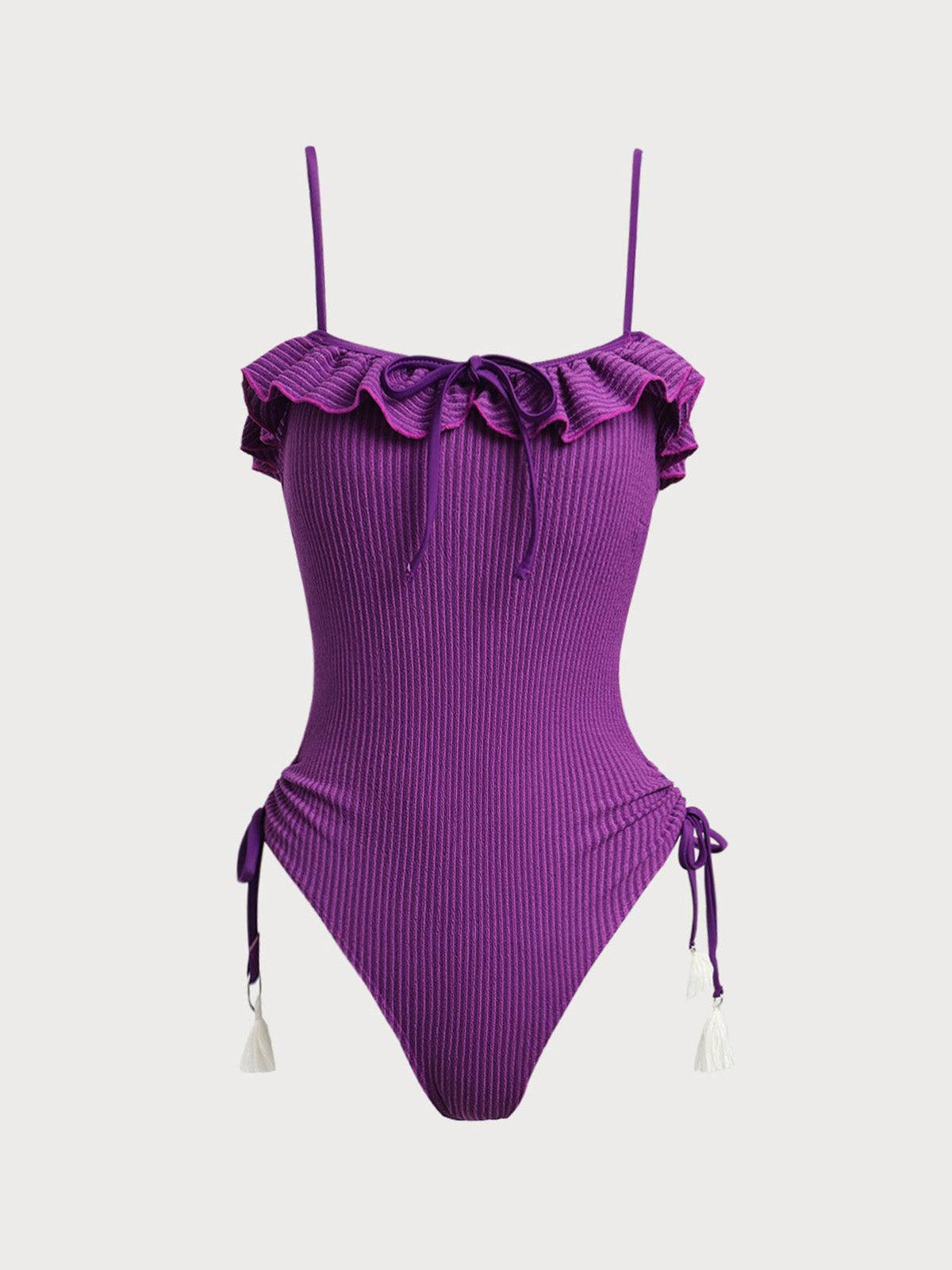 Purple Ruffled Cutout One-Piece Swimsuit Product Image