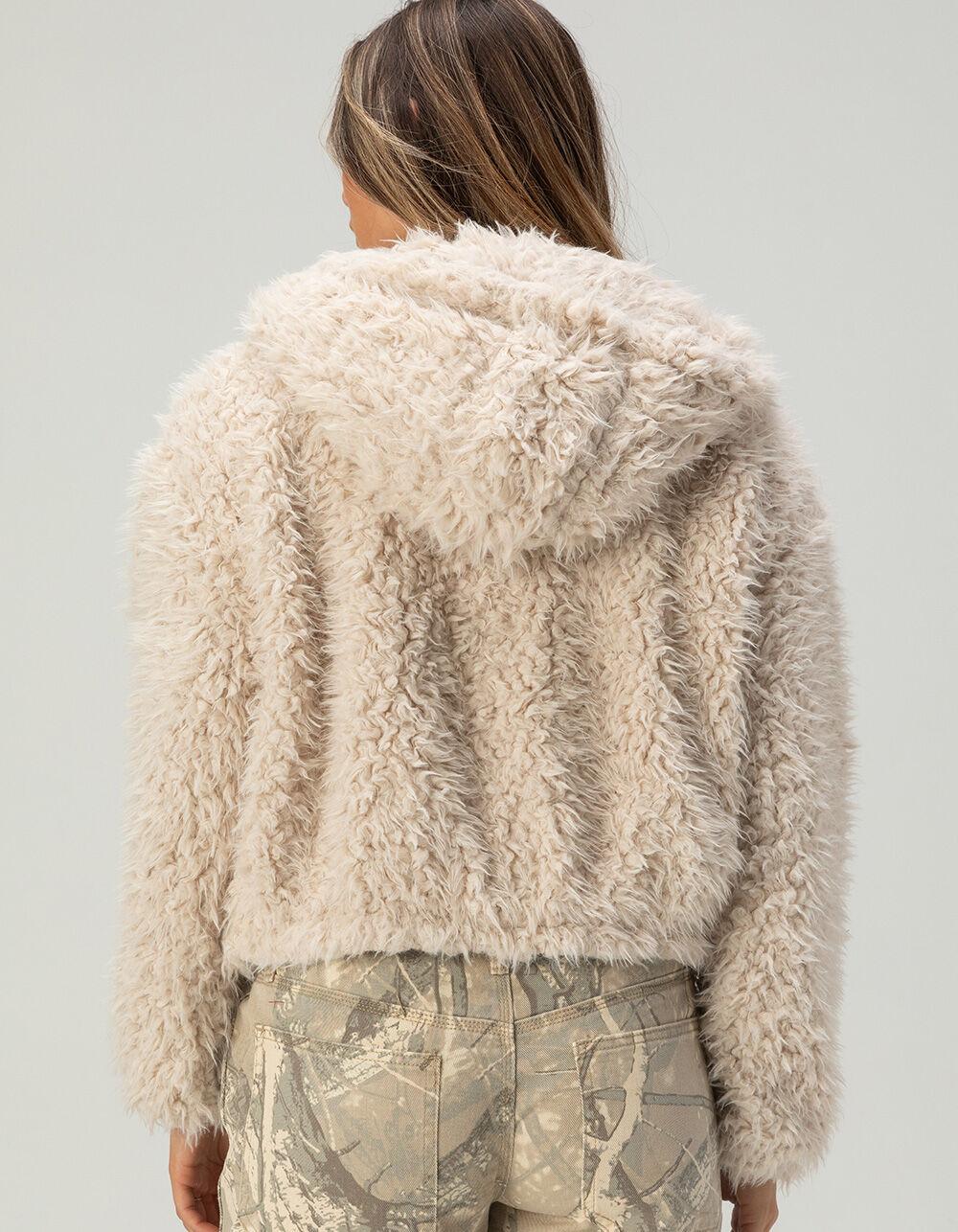 RSQ Womens Long Fur Hooded Jacket - TAN Product Image