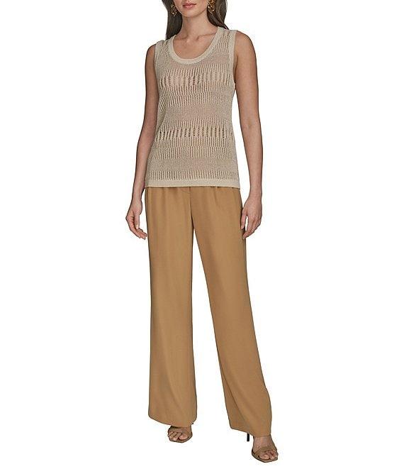 Donna Karan Metallic Linen Blend Mix Stitch Scoop Neck Tank Product Image