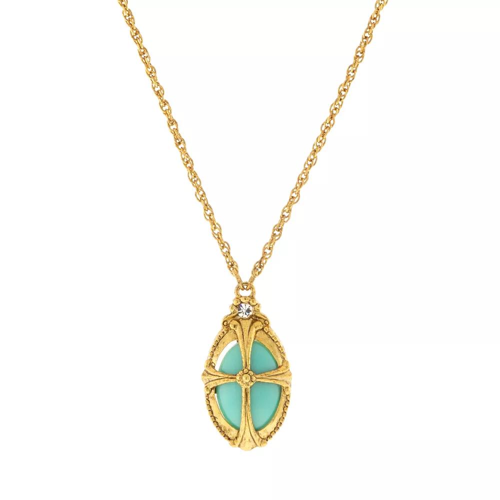 1928 Symbols of Faith Gold Tone Simulated Turquoise Oval Cross Necklace, Womens, Blue Product Image