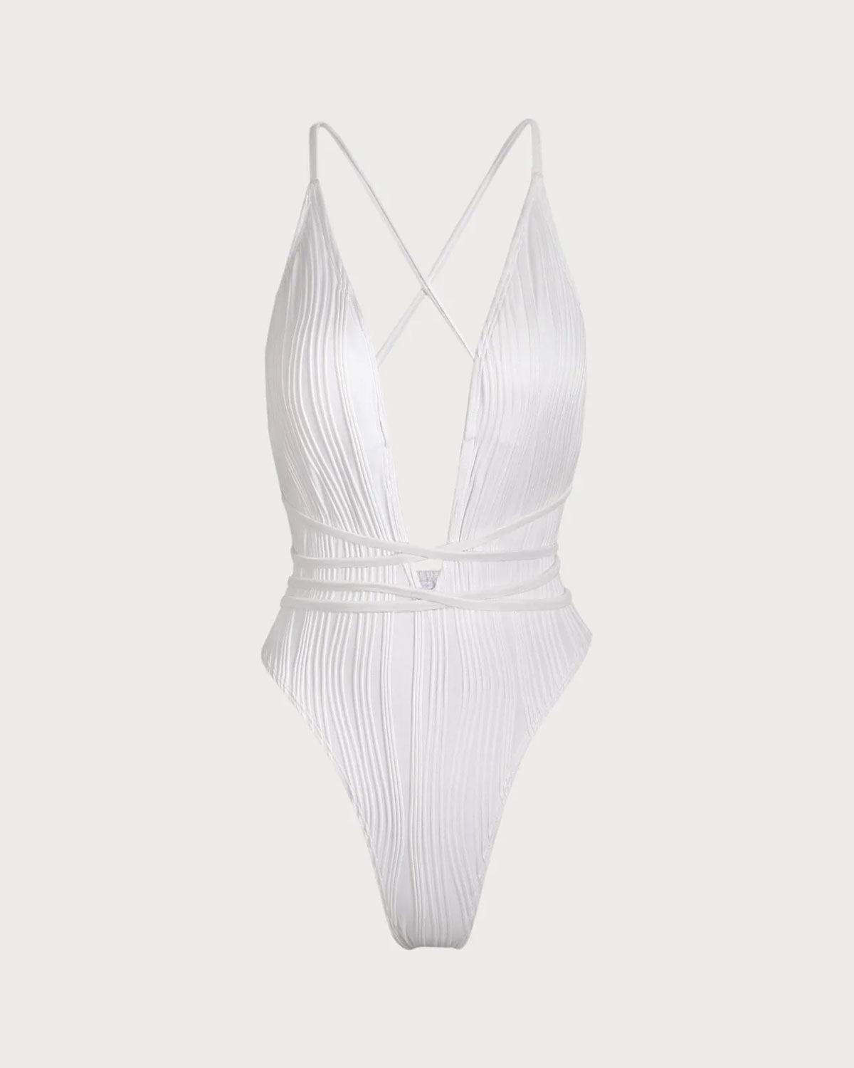 White Criss-Cross One-Piece Swimsuit Product Image