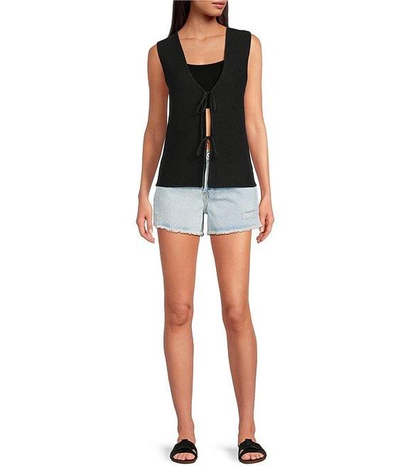 Every Knit V-Neck Sleeveless Tie Front Blouse Product Image