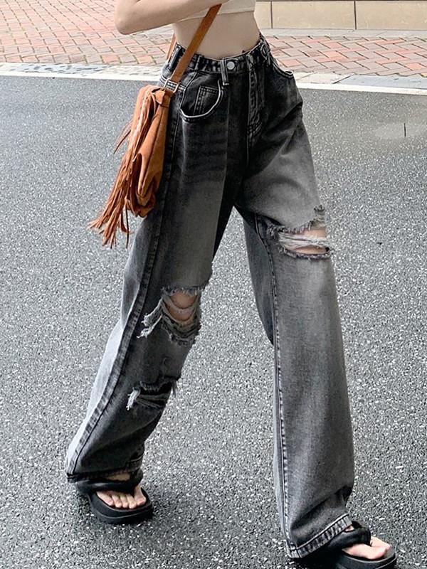 Vintage Wash Distressed Ripped Jeans Product Image