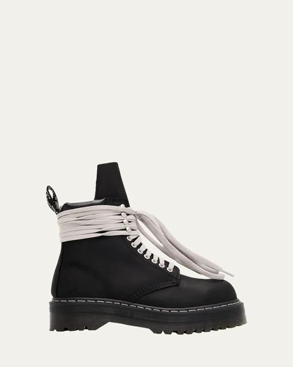 RICK OWENS X Dr. Martens Quad Sole Steel Toe Leather Ankle Boots In Black Product Image