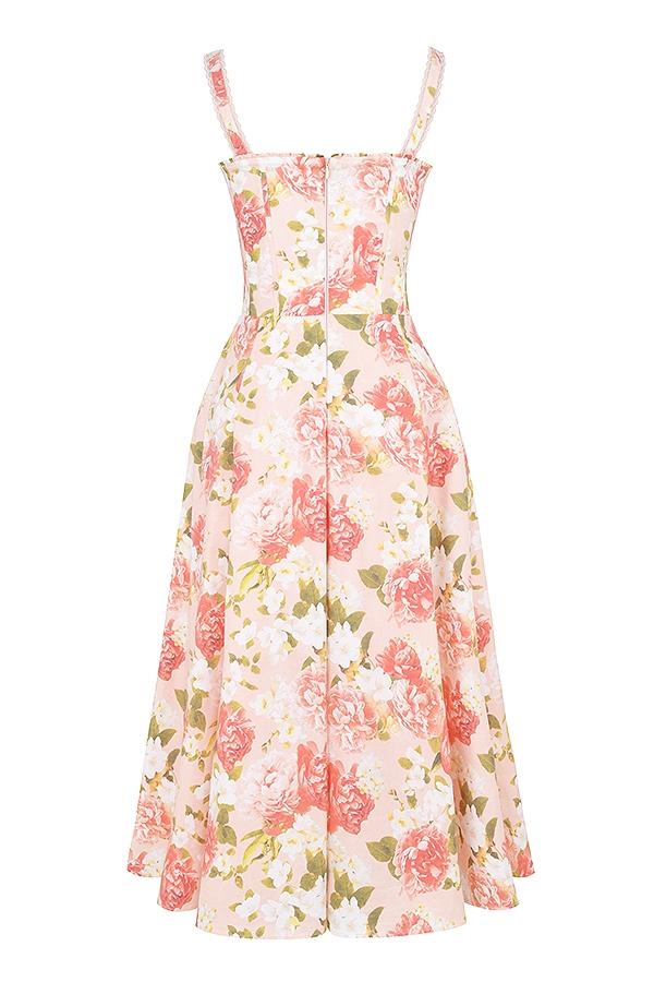Rosalee  pink peony print cotton bustier sundress Product Image