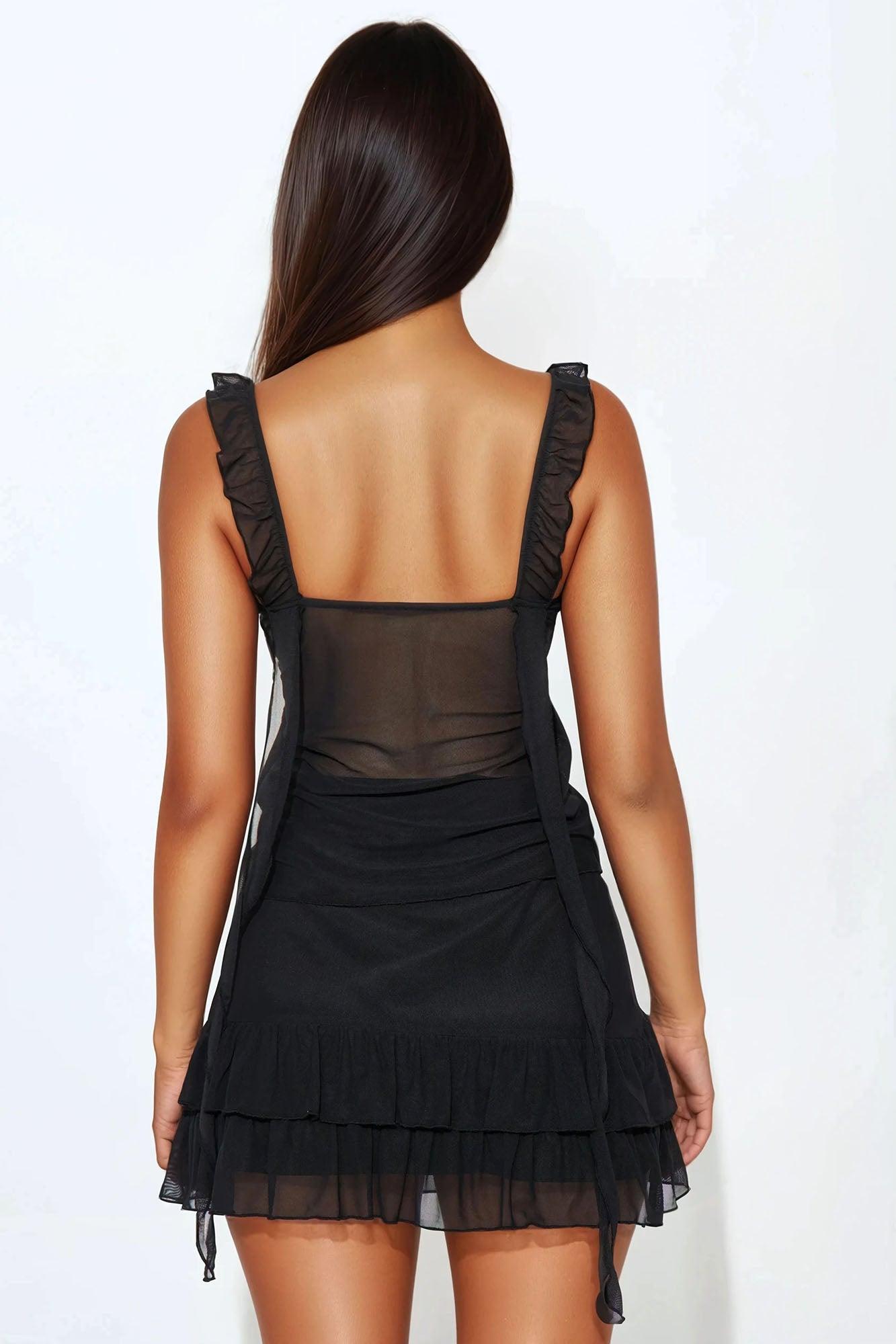 Emma Ruffle Mesh Mini Skirt Set - Black Female Product Image