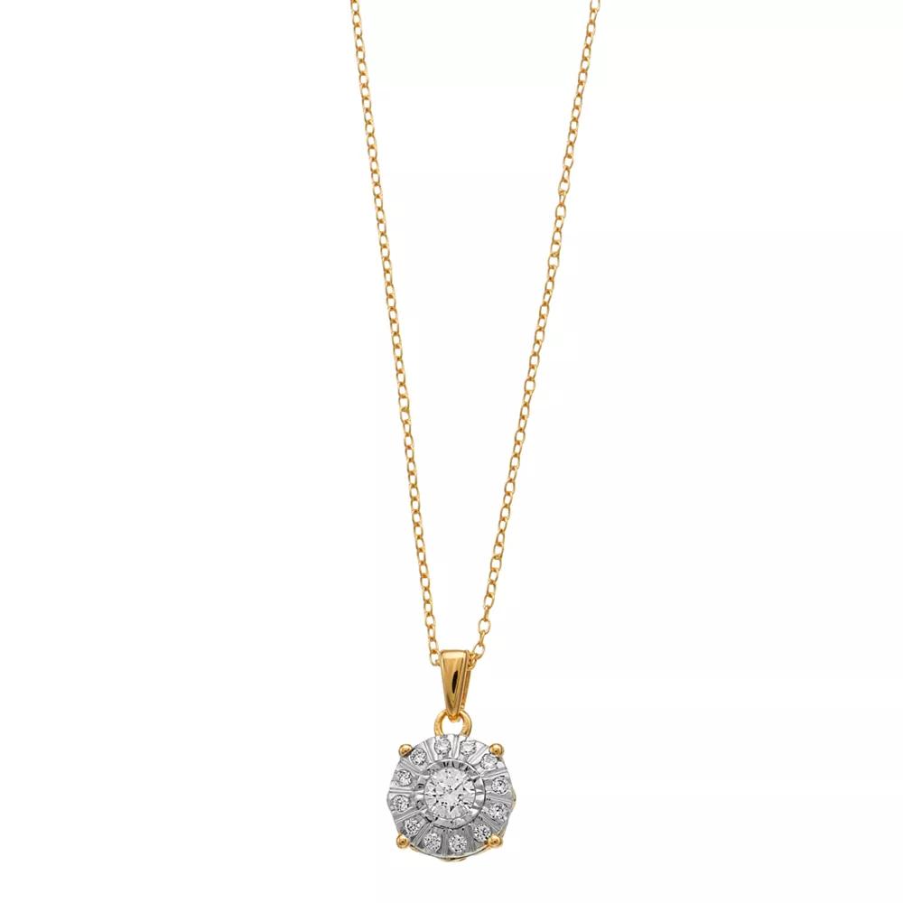 14k Gold Over Silver 1/4 Carat T.W. Diamond Halo Pendant Necklace, Women's, Size: 18", Gold Tone Product Image