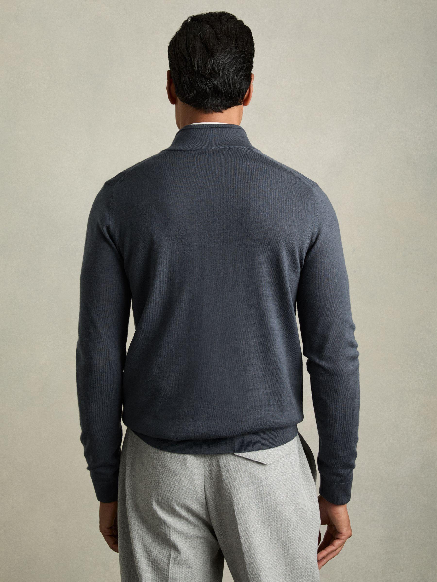 Merino Wool Funnel-Neck Cardigan in Blackened Blue Product Image