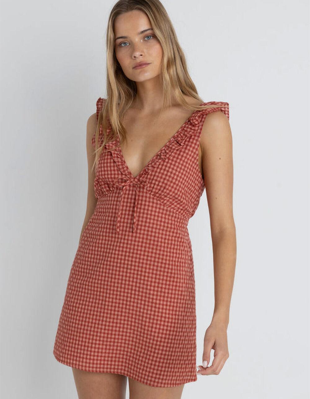 RHYTHM Lola Check Ruffle Womens Mini Dress - RED Product Image