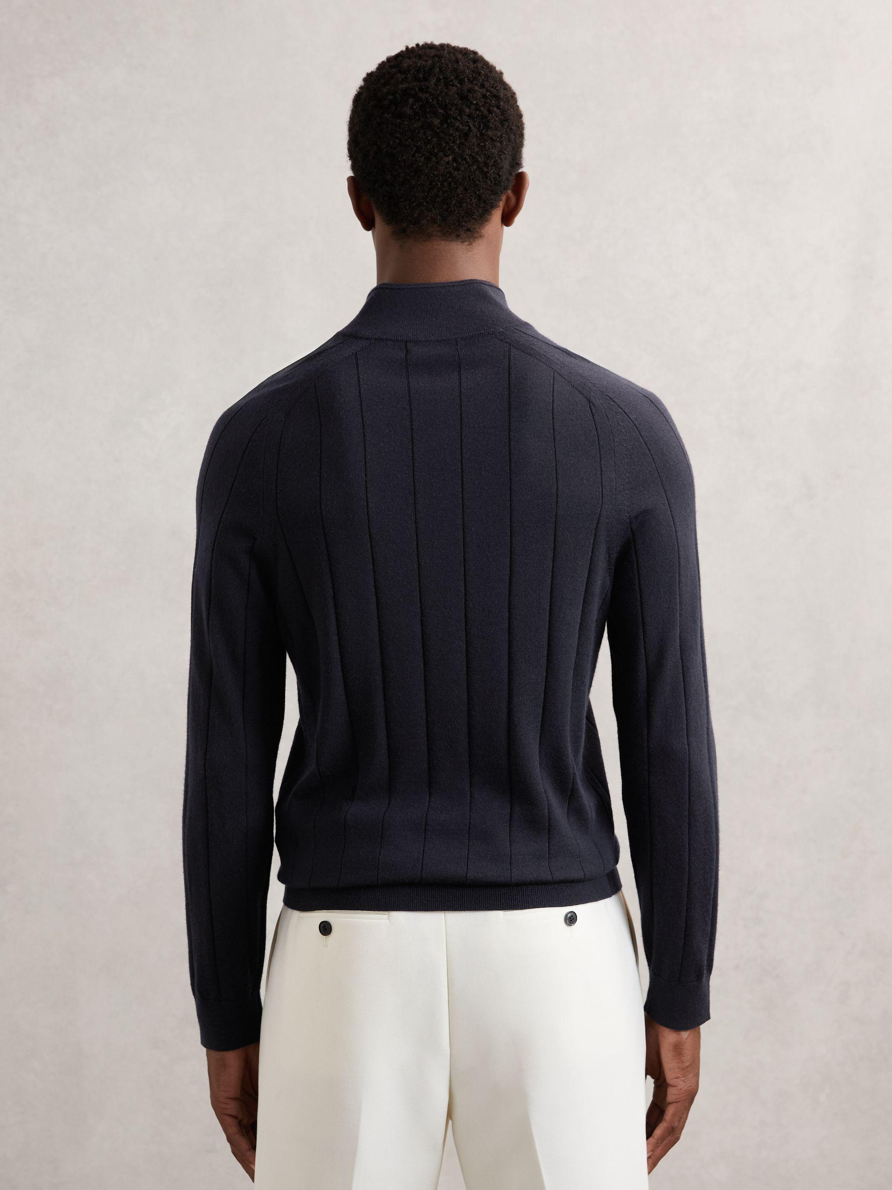 Merino Wool Wide-Rib Half-Zip Jumper in Navy Product Image