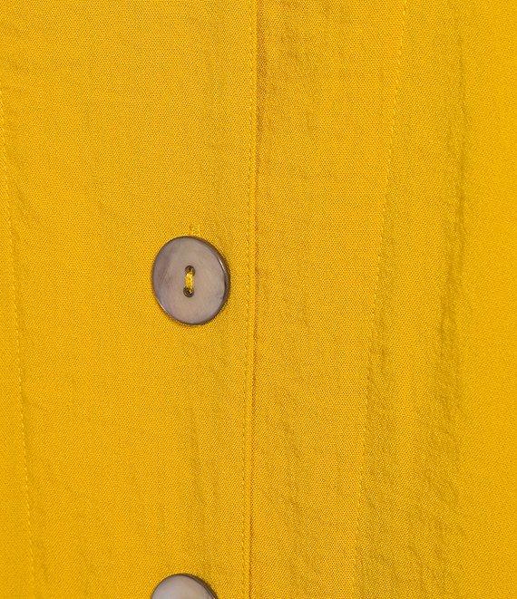 Ali Miles Plus Size Woven Solid Wire Collar 3/4 Sleeve Pleated Hem Button Front Tunic Product Image