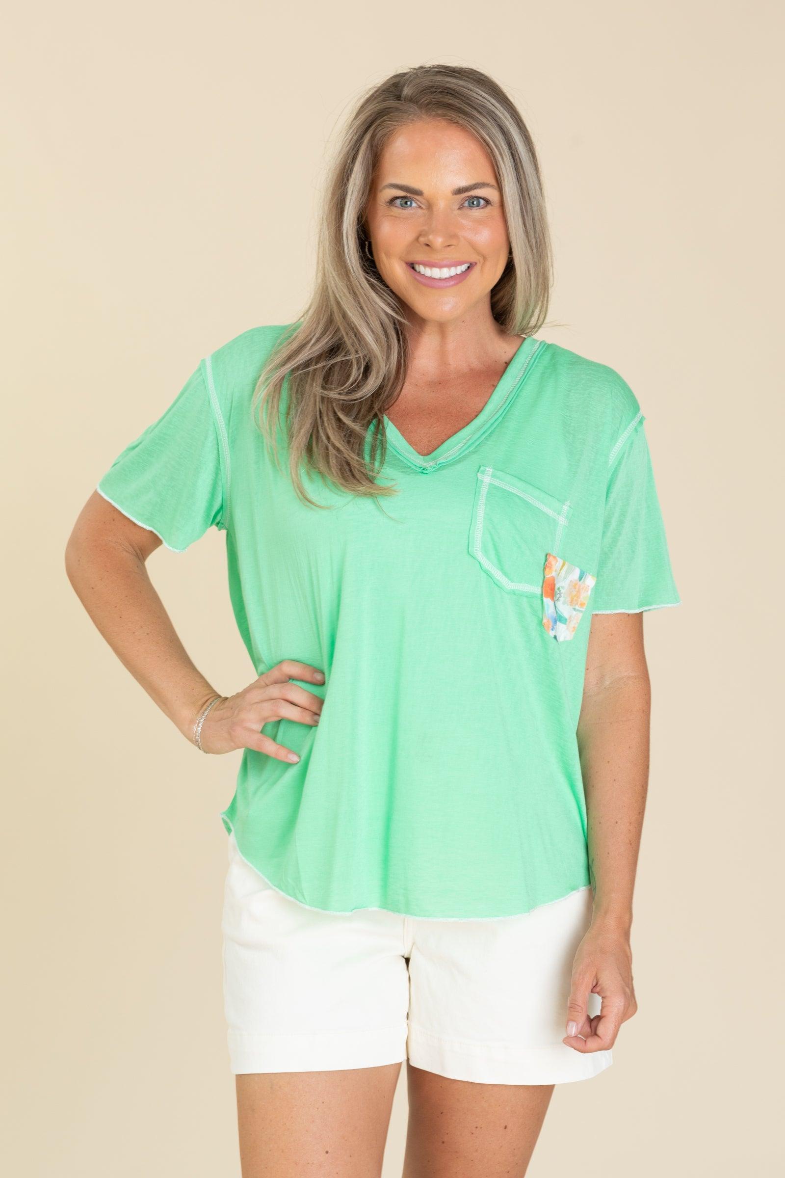 V-Neck Contrast Seam Mixed Print Top Product Image