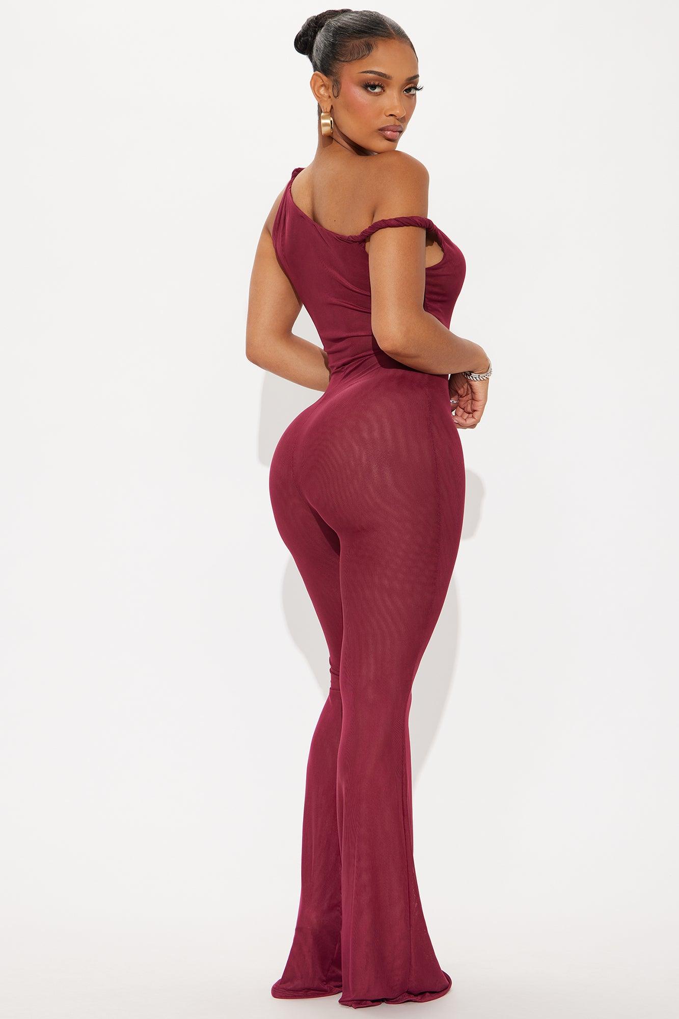 Myla Double Lined Mesh Jumpsuit - Burgundy Product Image