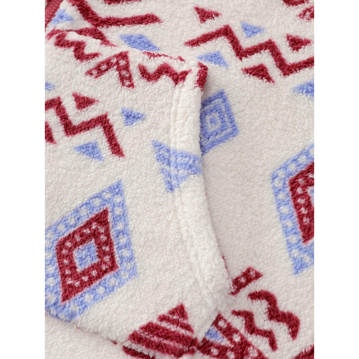 Plus Size Holiday Pattern Zipper Contrast Jacket Women Ivory Leisure Contrast Ladies Casual Winter Coats BloomChic 12/L Product Image