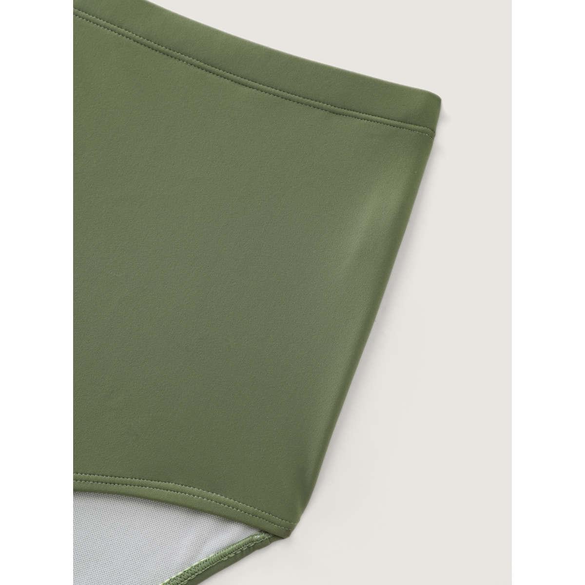 Plus Size Flutter Sleeve Twist Front Button Swim Dress Women's Swimwear Sage Resort Bodycon V-neck High stretch Curve Swim Dresses BloomChic 28/5X Product Image