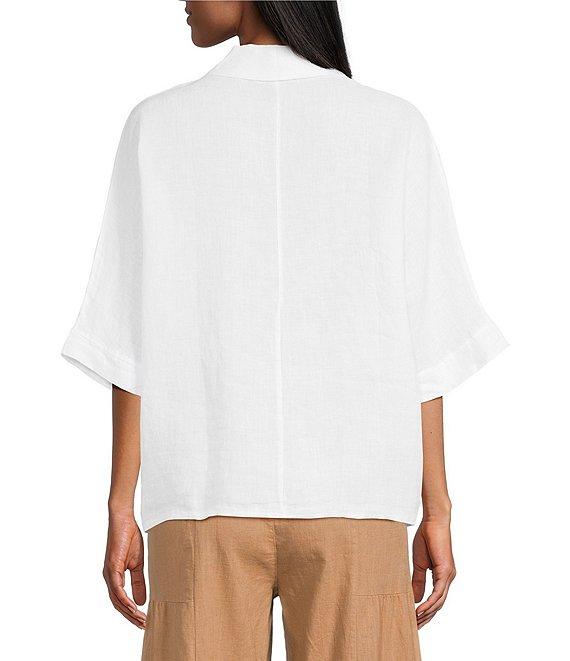 M Made In Italy Linen Johnny Collar Elbow Length Sleeve Cape Shirt Product Image