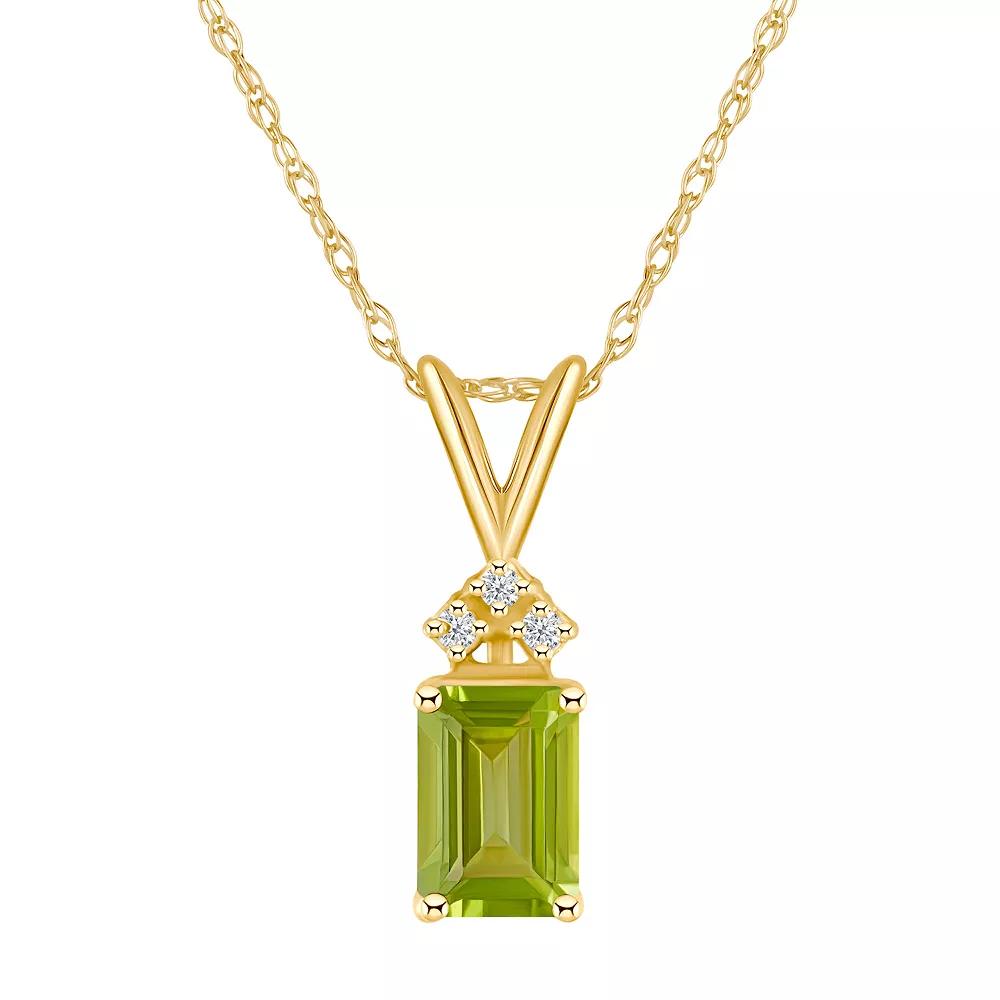 Celebration Gems 14k Gold Emerald Cut Peridot & Diamond Accent Pendant Necklace, Women's, Size: 18" Product Image