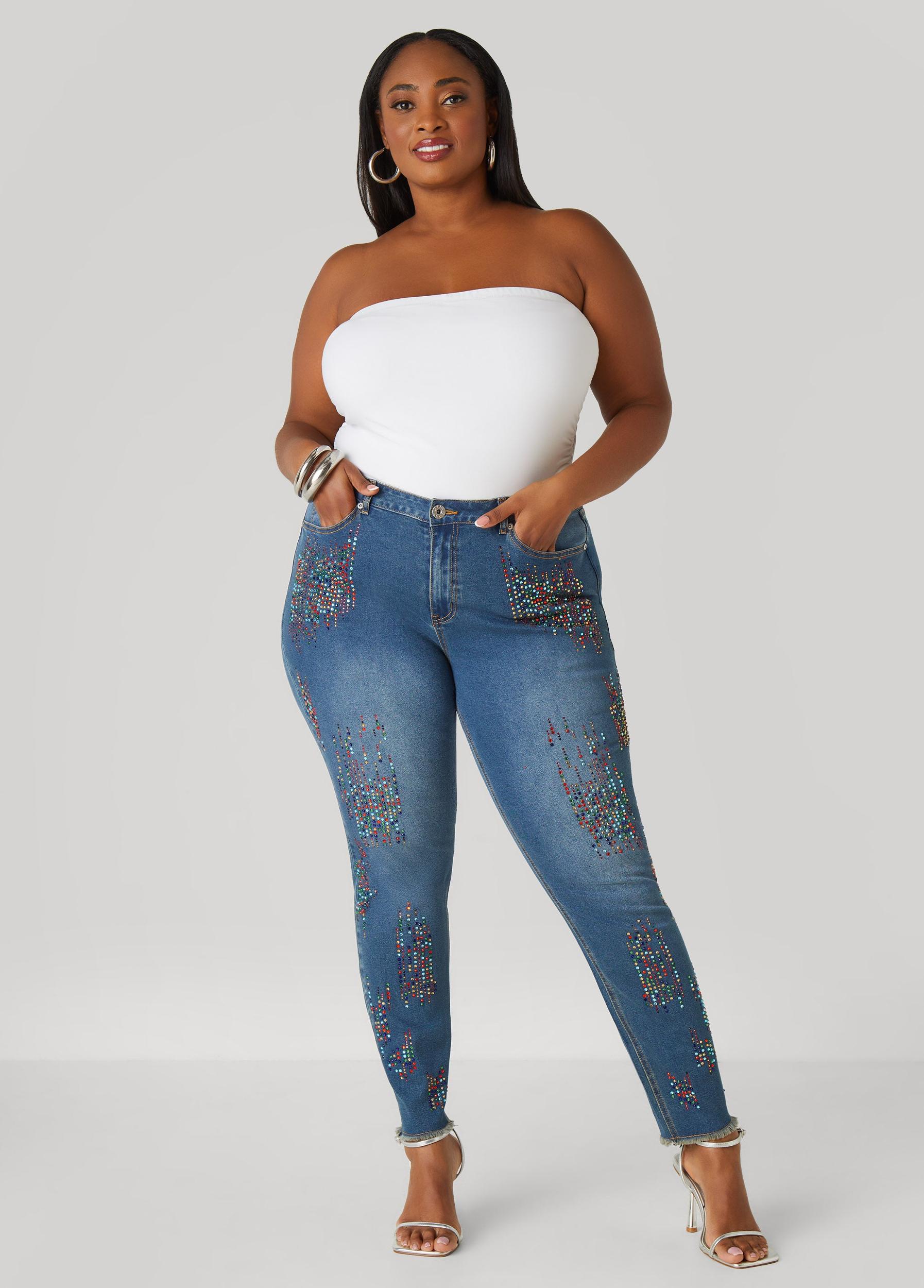 Plus Size Crystal Skinny Jeans Ashley Stewart Product Image