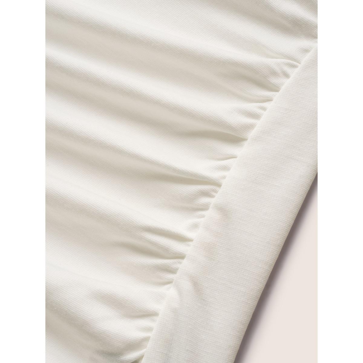 Plus Size One Shoulder Solid Gathered Knit T-shirt WhiteSmoke Women Elegant Gathered Asymmetrical Neck Bodycon Everyday T-shirts BloomChic 22-24/3X Product Image