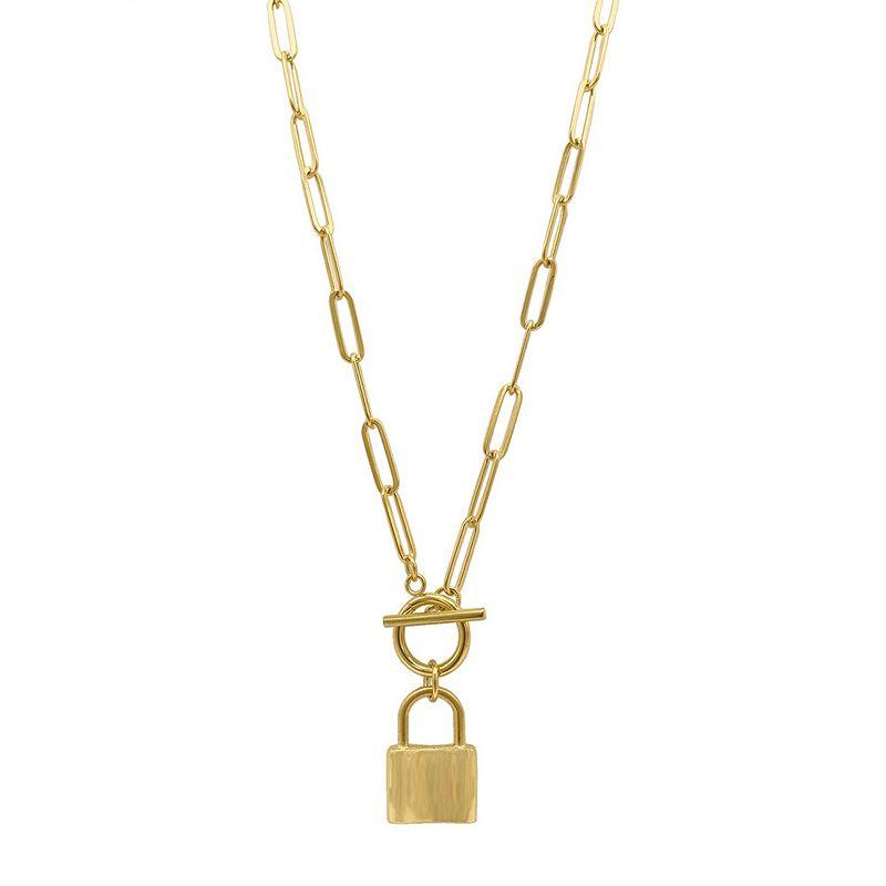 Adornia 14k Gold Plated Paper Clip Chain Padlock Toggle Necklace, Women's, Yellow Gold Tone Product Image